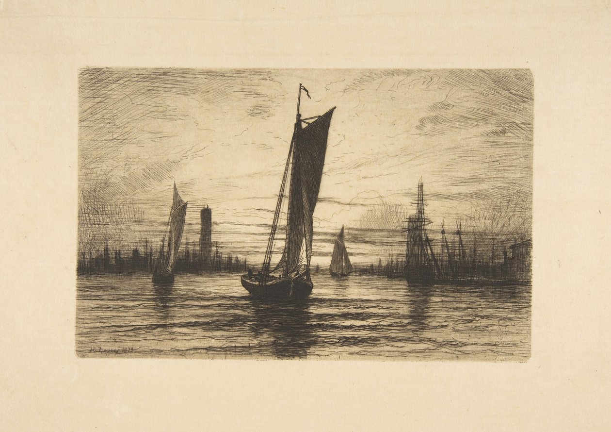 Pôr do sol no East River, 1879. de Henry Farrer