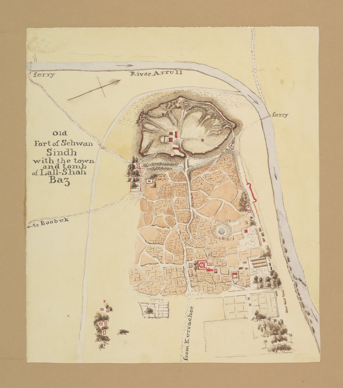 Antigo Forte de Sehwan, Sindh (tinta e aquarela sobre papel) de Henry Francis Ainslie
