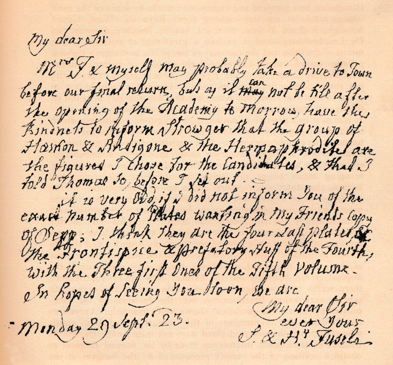 Carta de Henry Fuseli, 29 de setembro de 1823 1904 de Johann Heinrich Füssli