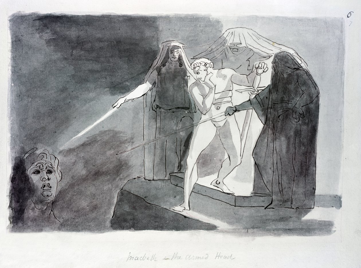 Macbeth e a cabeça armada (caneta e papel) de Johann Heinrich Füssli