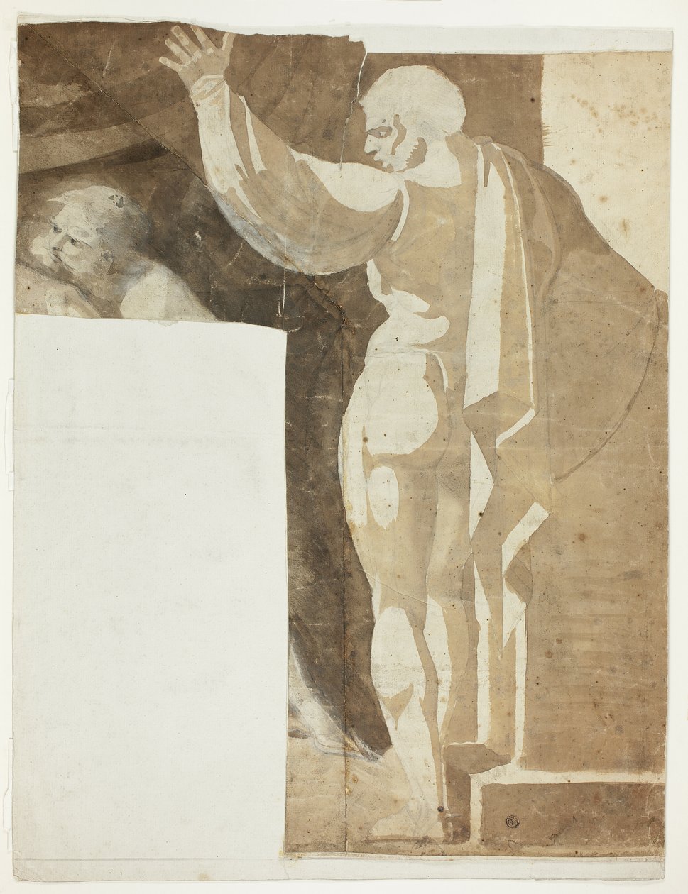 Figura masculina com braço esquerdo levantado visto de costas e fragmento de velho de Johann Heinrich Füssli