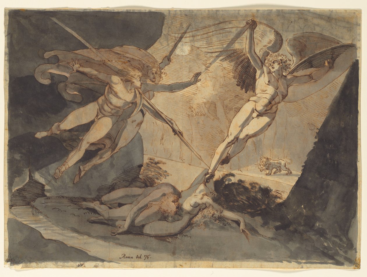 Satanás começa com o toque de Ithuriels Spear, 1776. de Johann Heinrich Füssli