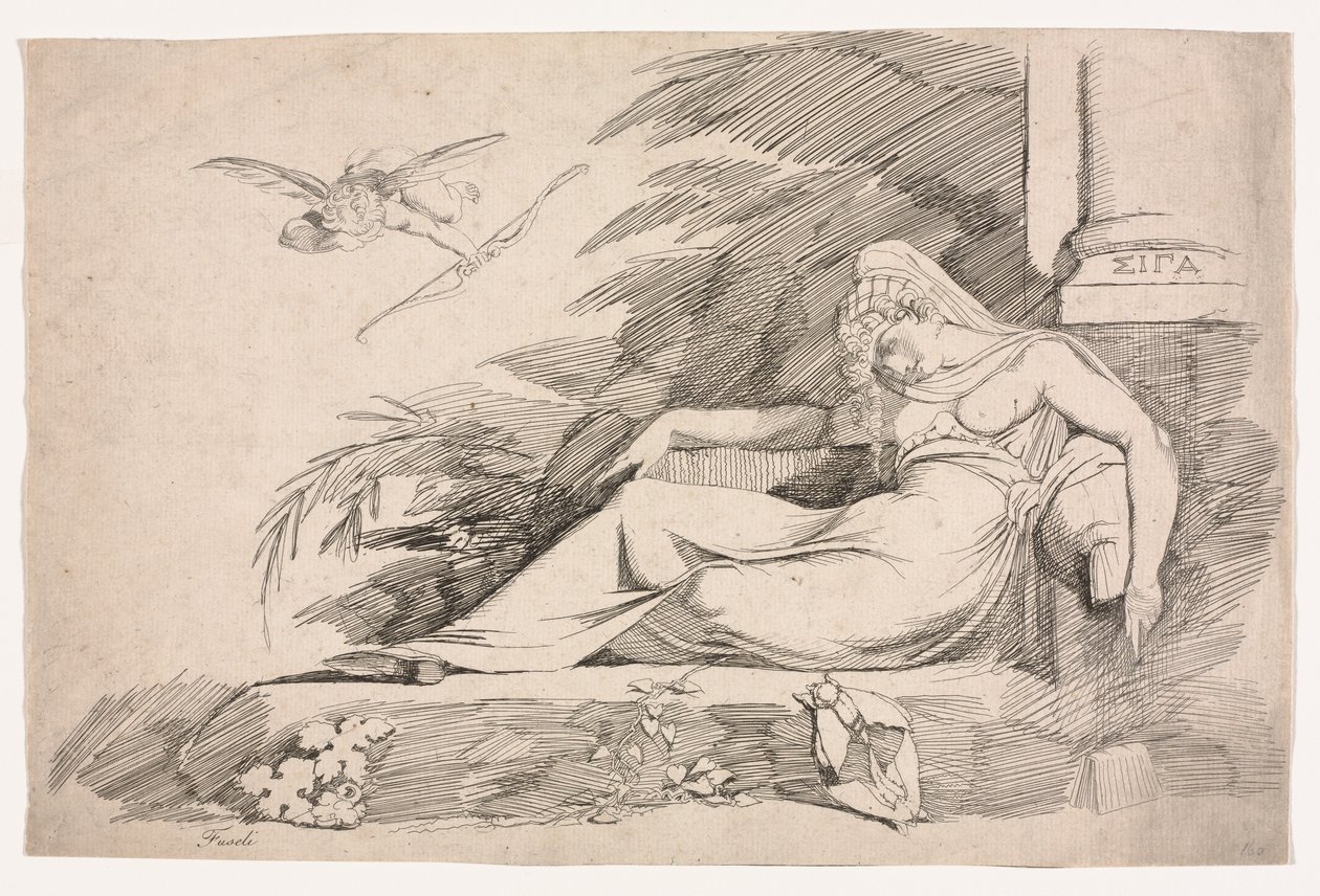Mulher adormecida com um Cupido, 1780-1790. de Johann Heinrich Füssli