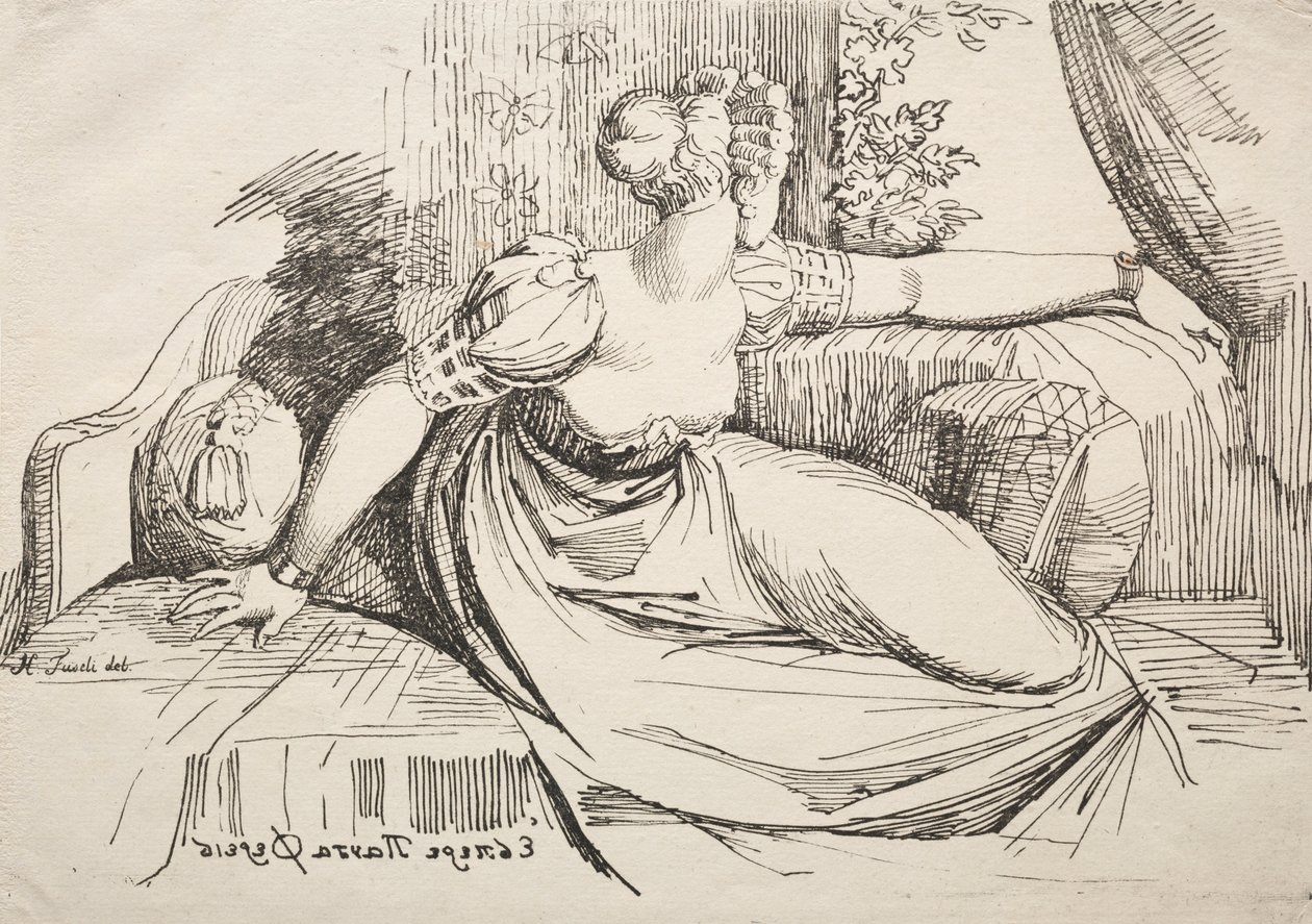 Espécimes de poliautografia: mulher em um sofá. de Johann Heinrich Füssli