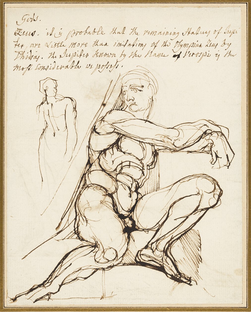 Estudo de Ignudo na Capela Sistina, Roma (reto); Paráfrase do Ignudo sentado no canto superior direito do profeta Jeremias na capela, Roma (verso) de Johann Heinrich Füssli