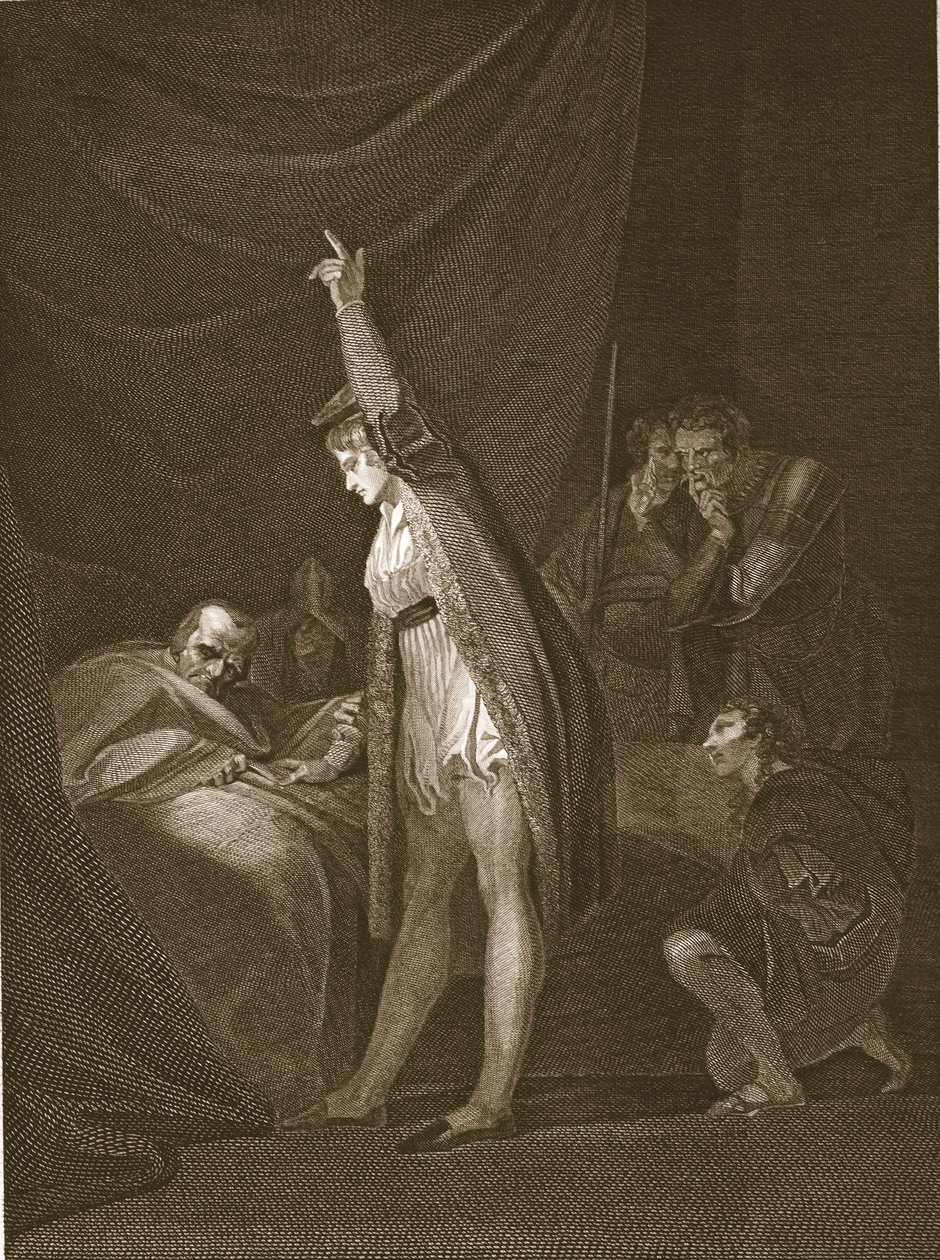 A morte do cardeal Beaufort, gravado por W. Bromley, ilustração de David Hume "A História da Inglaterra", pub. por R. Bowyer, Londres, 1812 de Johann Heinrich Füssli
