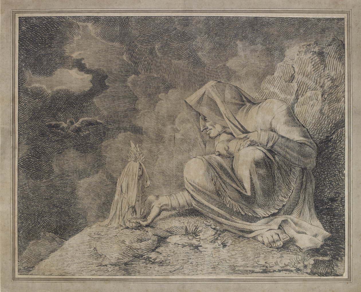 A bruxa e a mandrágora, século XVIII (lápis e wc no papel) de Johann Heinrich Füssli