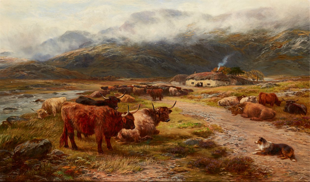 Highland Drove Resting, Argyllshire (óleo sobre tela) de Henry Garland