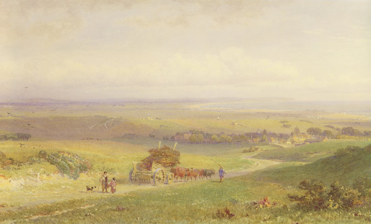 Pevensey Bay, Sussex, 1868 (wc, bc, grafite e raspagem em papel) de Henry George Hine
