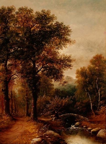 Um pescador por um riacho de bosques de Henry Harris