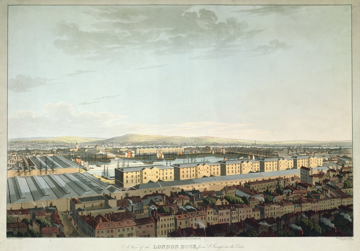 Uma vista do cais de Londres de St. Georges-in-the-East, gravada por Daniel Havell, pub. por T. Clay, 1816 (aquatinta) de Henry Haseler