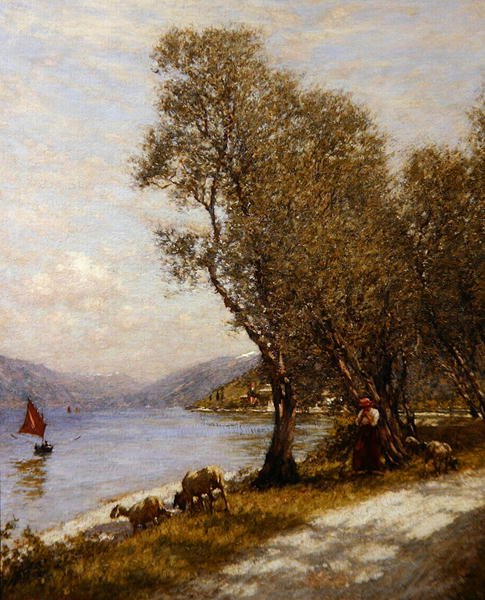 Uma Pastora Veronesa, Lago Garda (óleo sobre tela) de Henry Herbert La Thangue