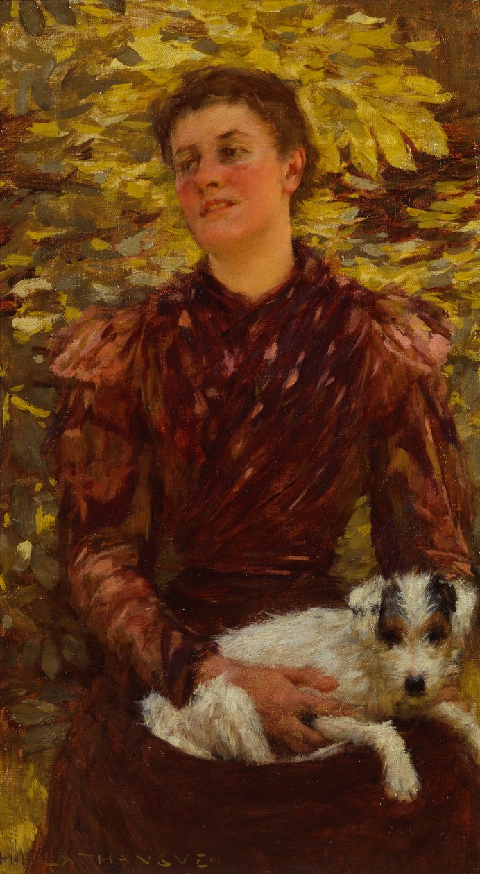 Moça com um cachorro (óleo sobre tela) de Henry Herbert La Thangue