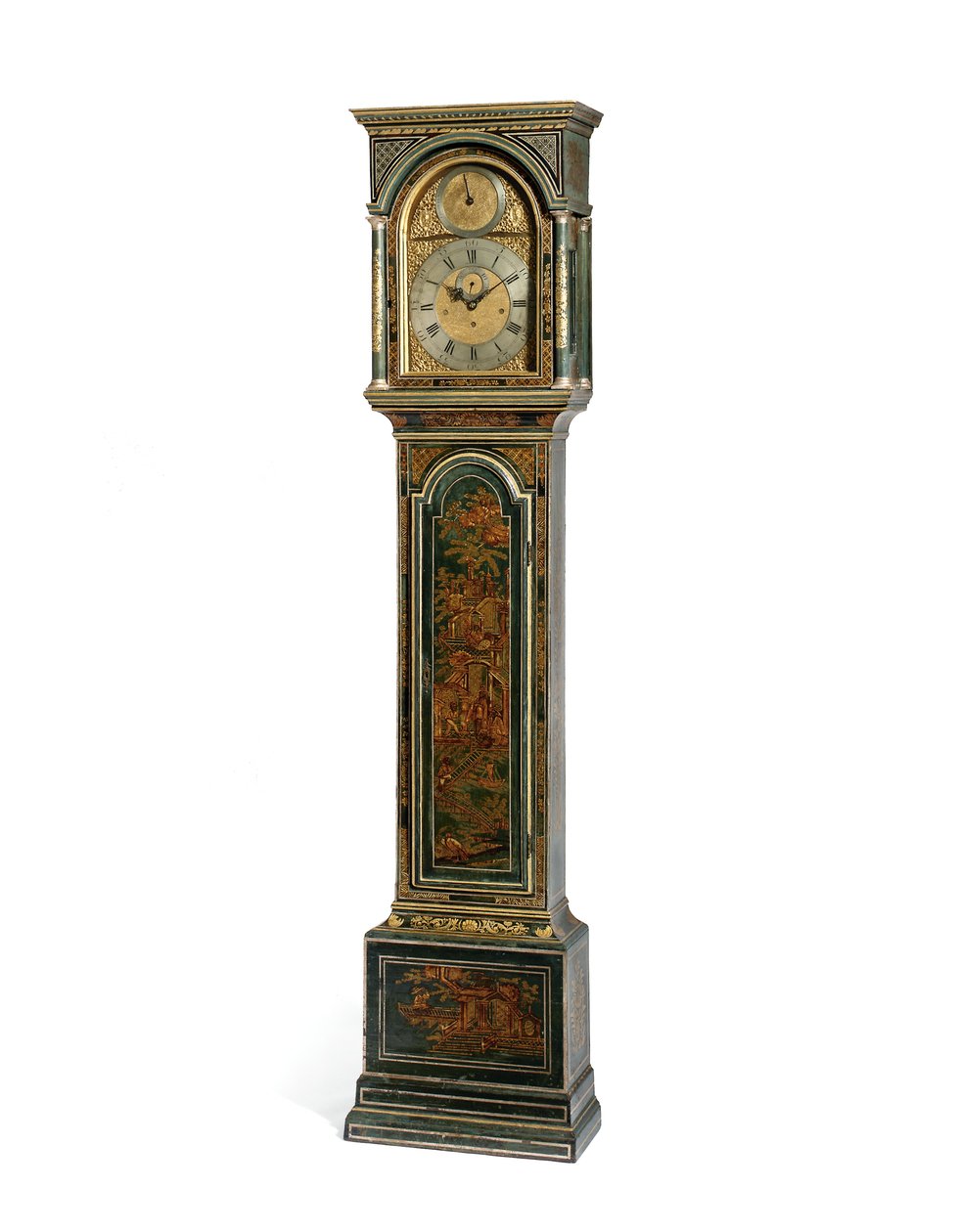Relógio de caixa longa marcante de quarto longo azul japonês George III, York, c.1760 (madeira e metal) (ver também 615808) de Henry Hindley