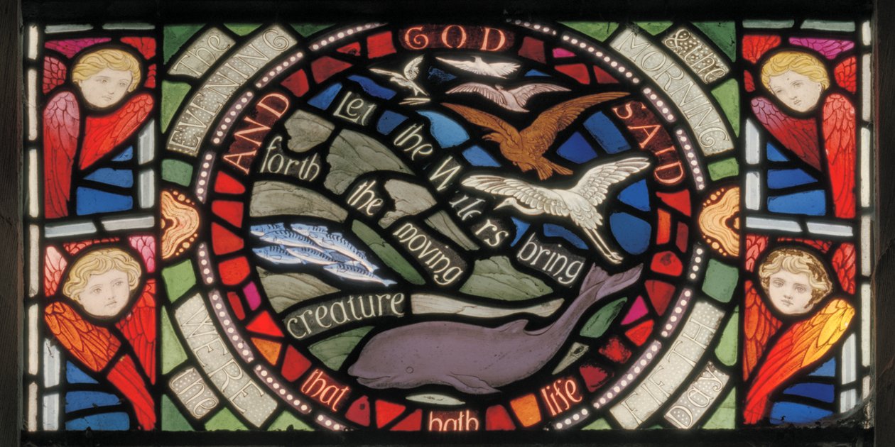 Deixe as águas levarem adiante, Detalhe da janela da Benedicite, c.1895 (vitral) de Henry Holiday