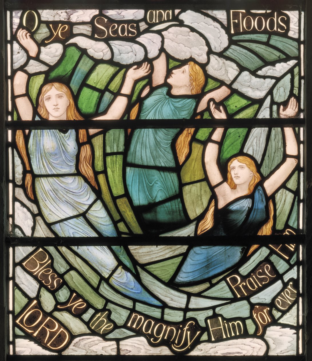 O Ye Mares & Inundações, Benedicite Window detail, c.1895 (vitral) de Henry Holiday