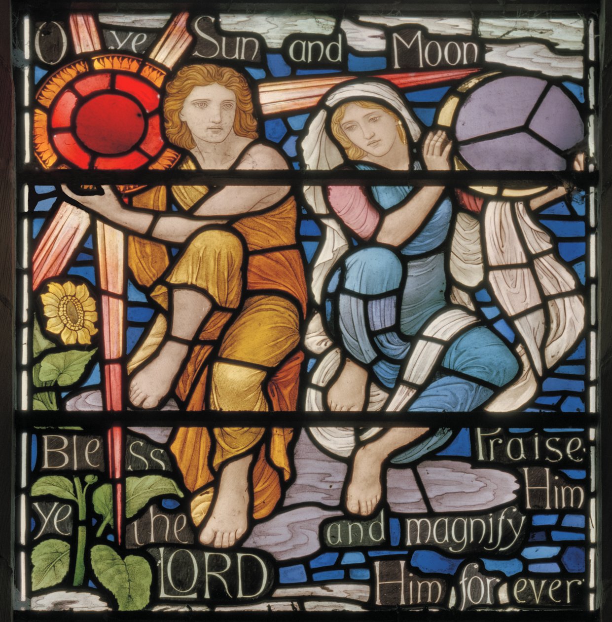 O Ye Sol e Lua, Detalhe da janela da Benedicite, c.1895 (vitral) de Henry Holiday