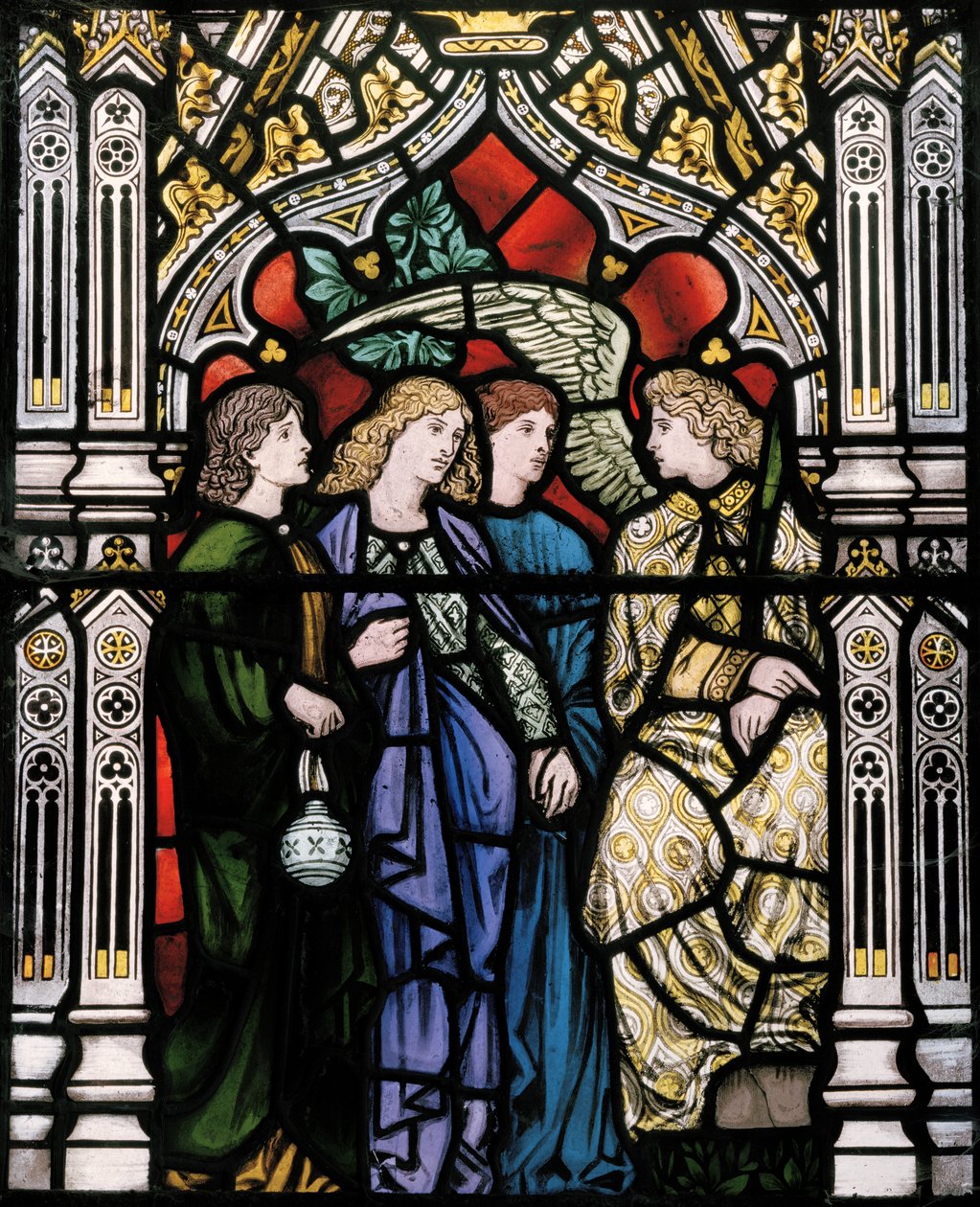 As Três Marias e um Anjo, 1865 (vitral) de Henry Holiday