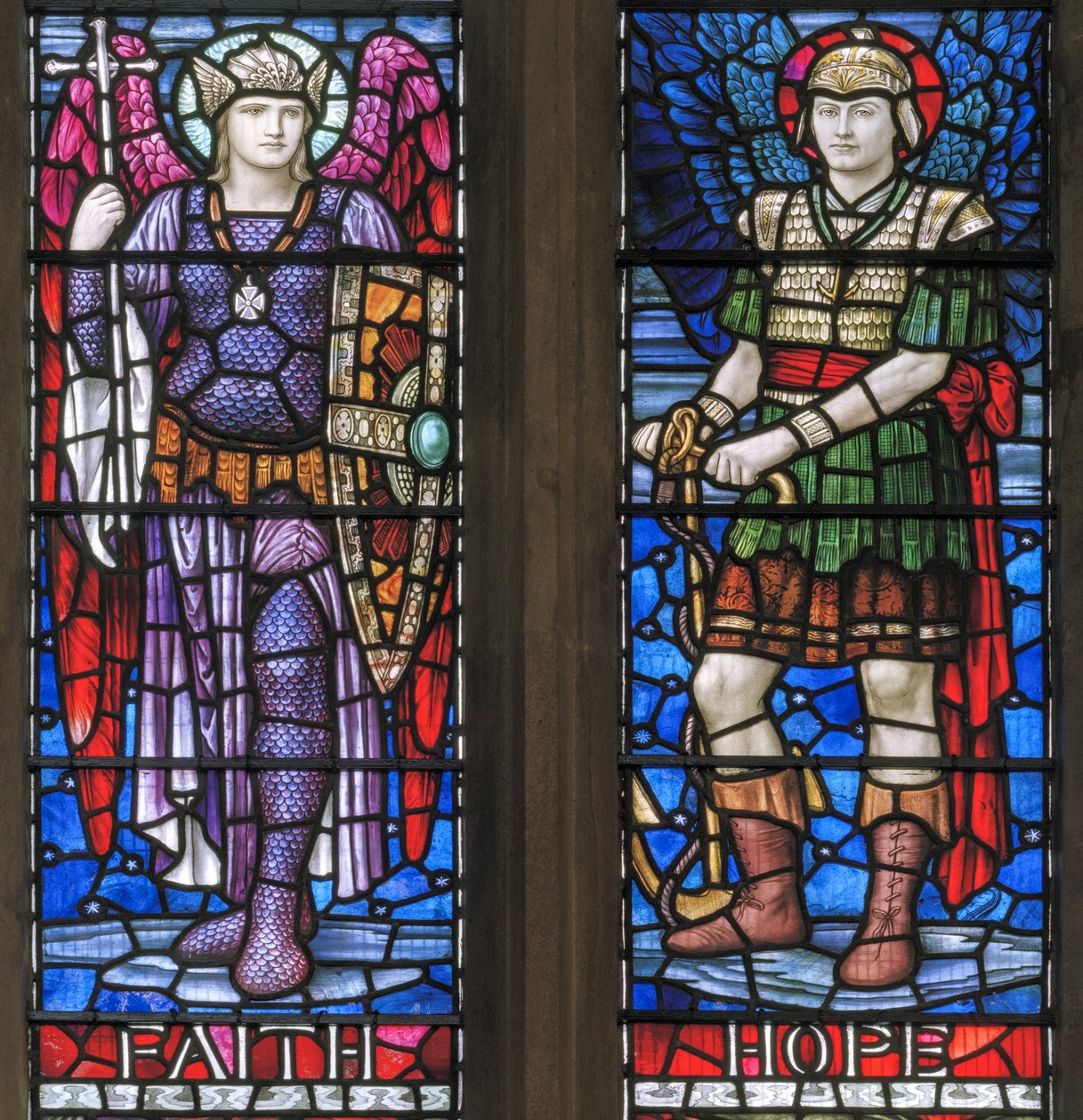 Yeovil, São João Batista, Lowndes & Drury, Henry Holiday, Faith & Hope, 1917-18 de Henry Holiday