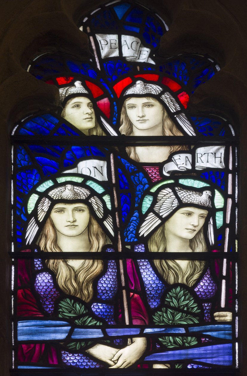 Yeovil, São João Batista, Lowndes & Drury, Henry Holiday, Paz na Terra, Anjos, 1917-18 de Henry Holiday