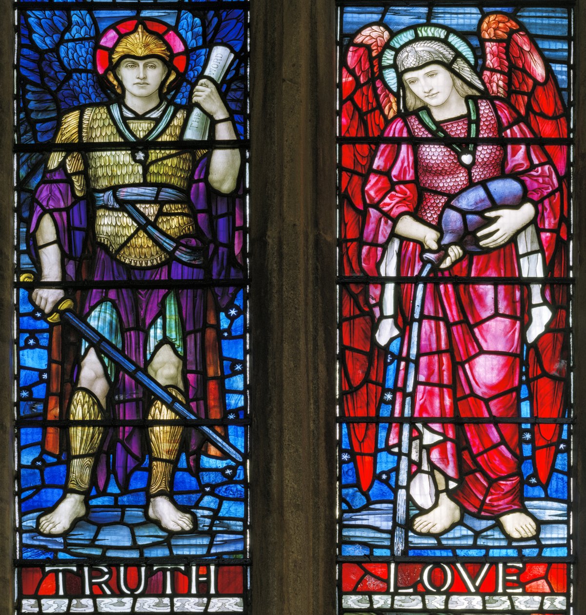 Yeovil, São João Batista, Lowndes & Drury, Henry Holiday, Verdade e Amor, 1917-18 de Henry Holiday