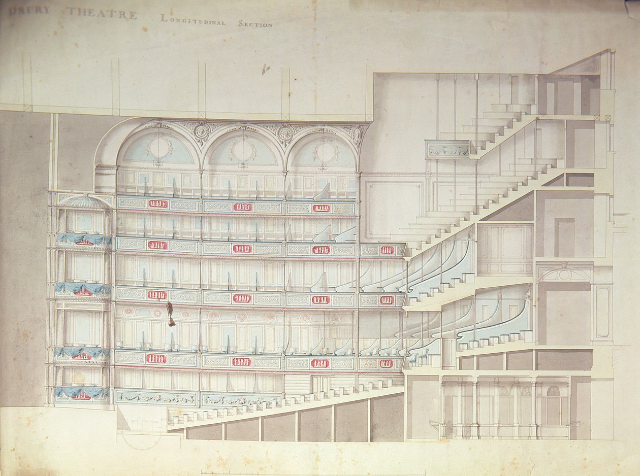 Teatro Drury Lane, desenho seccional do interior de Henry Holland