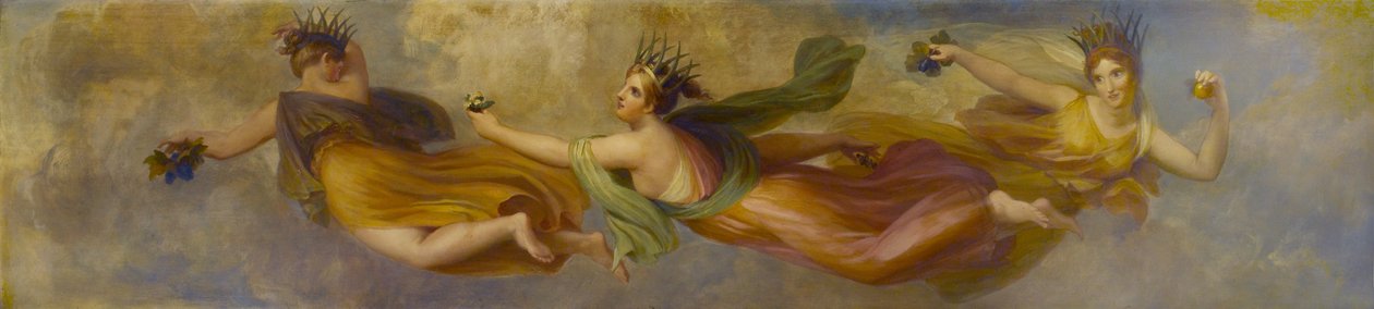 The Horae, ou Seasons (antigamente deveria ser três), Diffusing suas várias produções, 1834 (óleo no painel de mogno) de Henry Howard