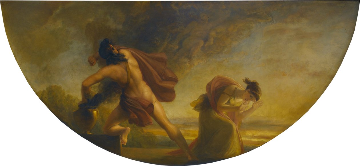 A abertura do vaso de Pandora, 1834 (óleo no painel de mogno) de Henry Howard