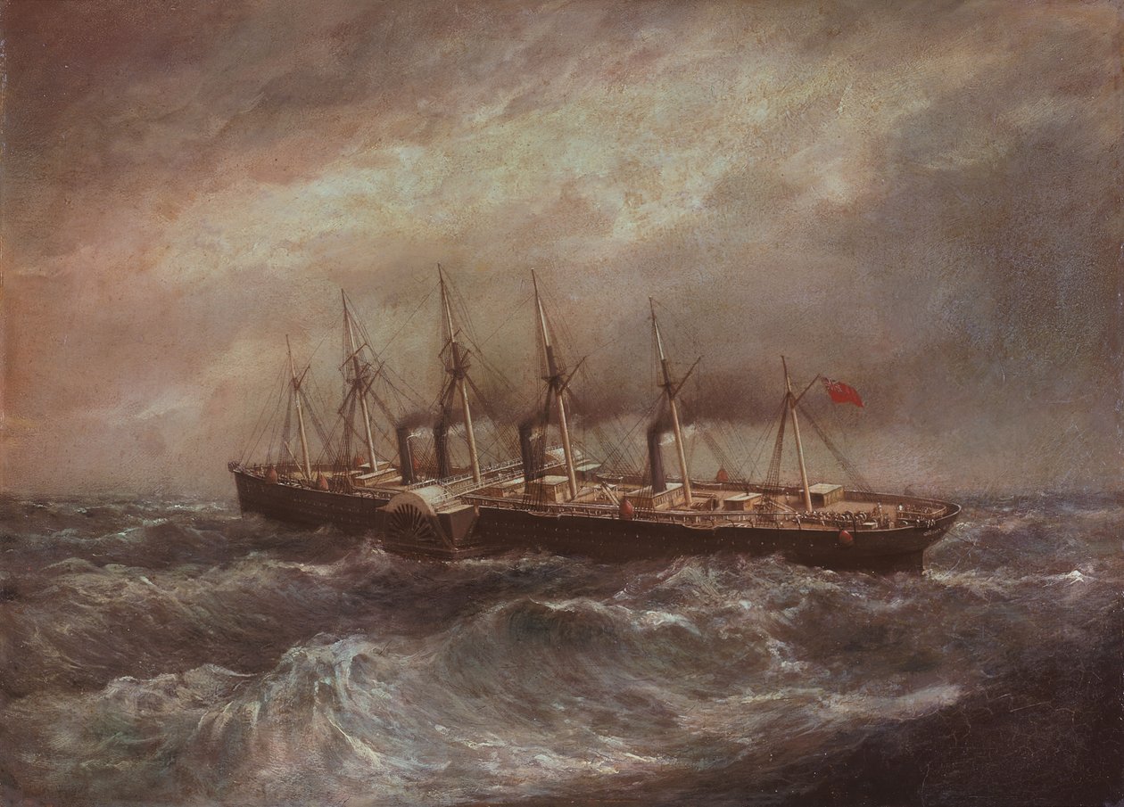 O navio a vapor "Great Eastern" (1858) lança o primeiro cabo atlântico bem sucedido de Henry Hugh Clifford