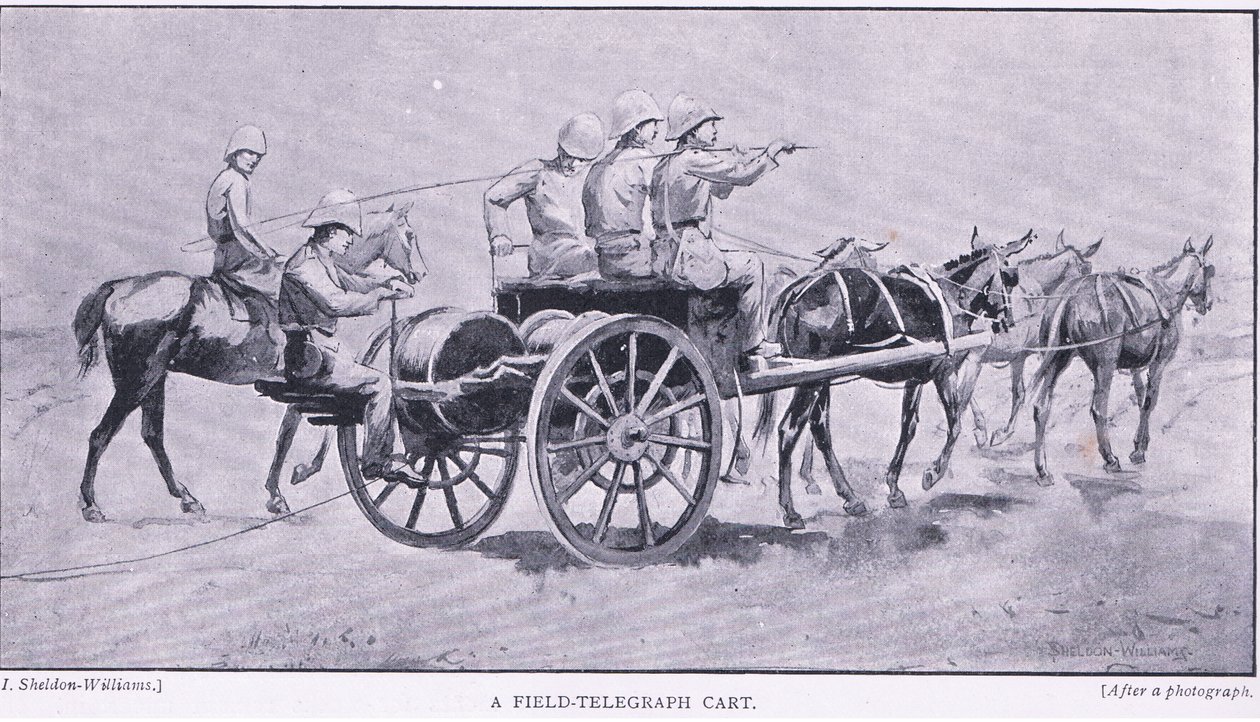 Um carrinho de telégrafo de campo, de After Pretoria: The War Guerilla publicado por Harmsworth Bros Limited, 1901 de Henry Inglis Jodrel Sheldon Williams