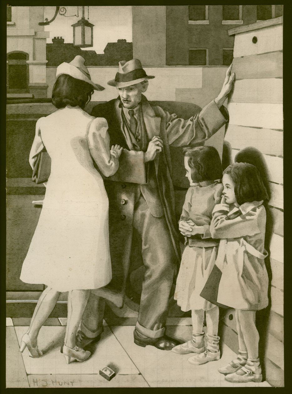 Uma altercação, c.1935 (lavagem sobre papel) de Henry J. Hunt