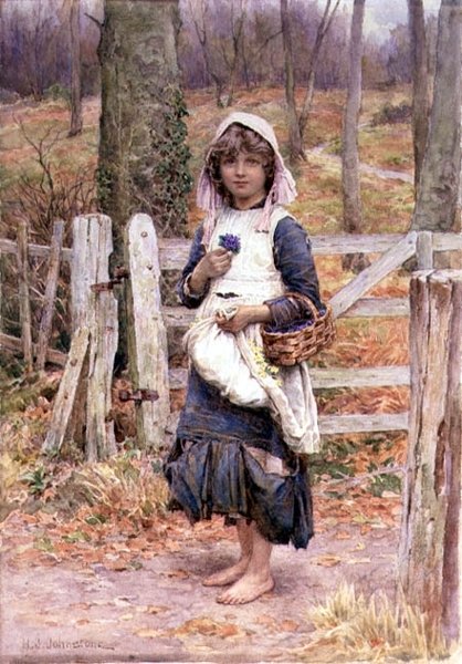 Menina segurando uma flor de Henry James Johnstone