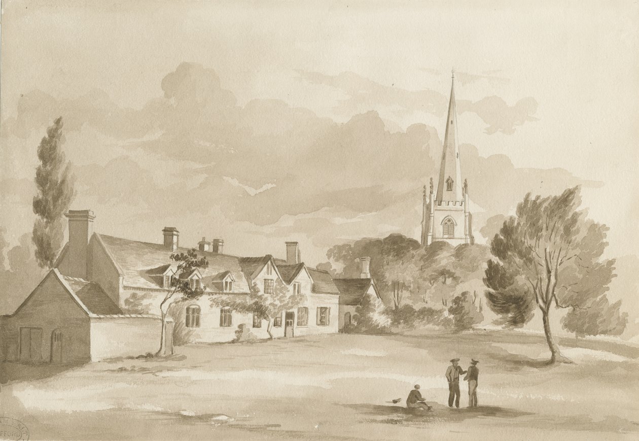 Igreja Brewood: desenho em sépia, 1844 de Henry James Noyes
