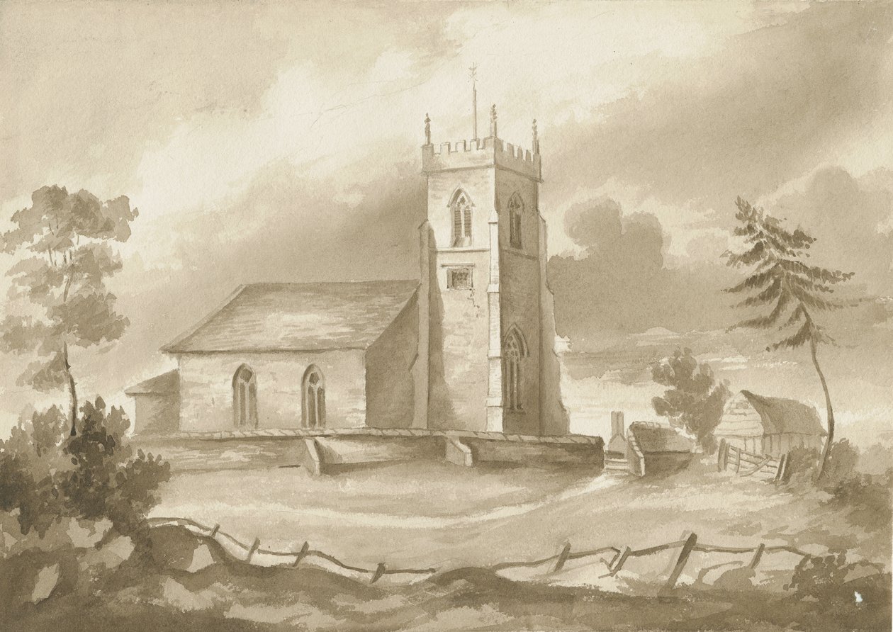 Igreja de Codsall: desenho em sépia, nd [1844] de Henry James Noyes
