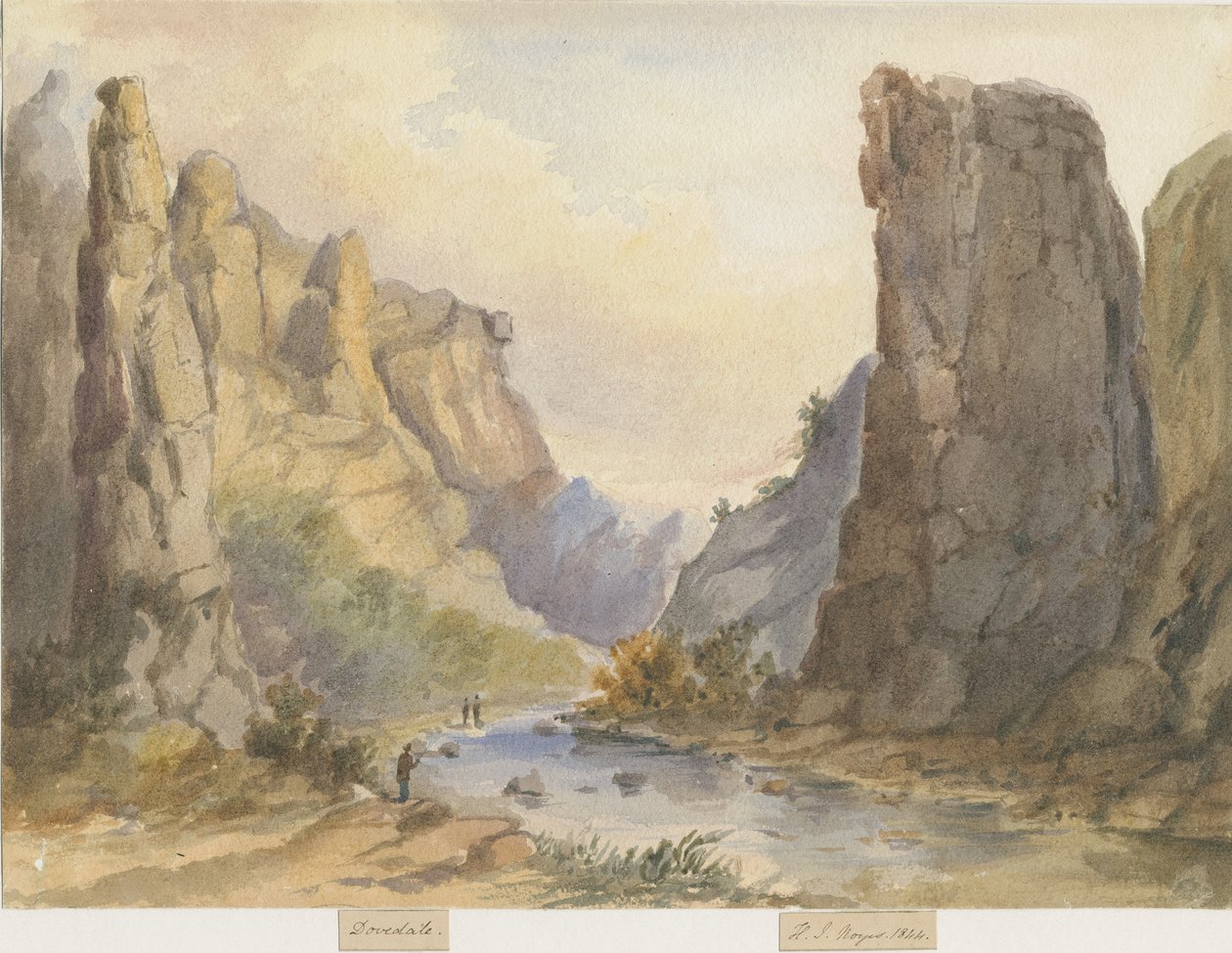 Dovedale - paisagem: pintura a cores de água, 1844 de Henry James Noyes