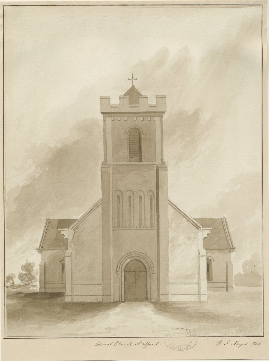 Stafford - Christ Church: desenho em sépia, 1844 de Henry James Noyes