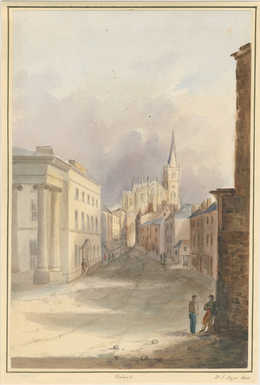 Igreja e cidade de Walsall: pintura em aquarela, 1844 de Henry James Noyes