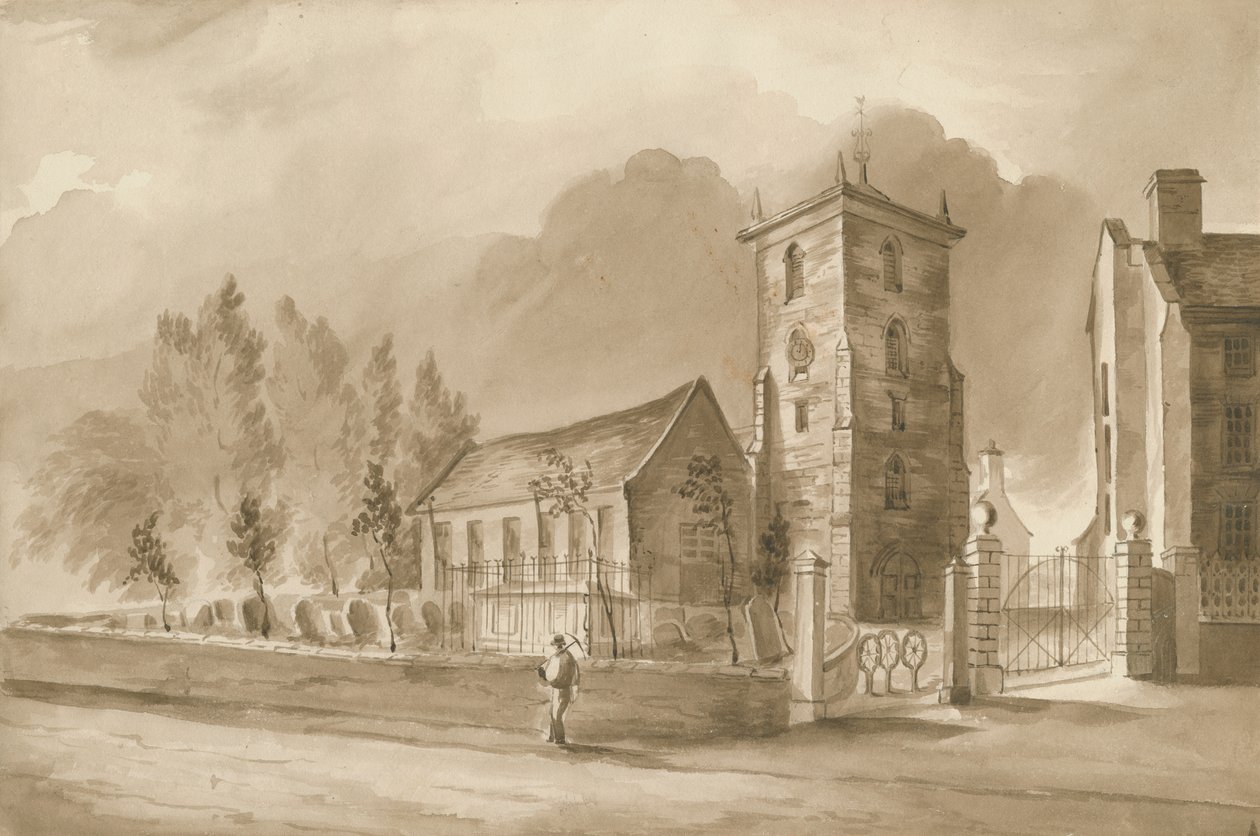 Igreja de Willenhall: desenho sépia, nd [1844] (desenho) de Henry James Noyes