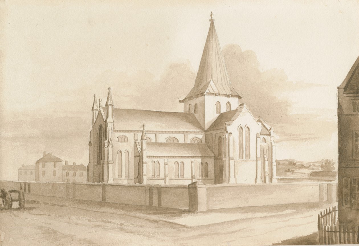 Wolverhampton - Igreja de Santa Maria: desenho em sépia, nd [1844] de Henry James Noyes