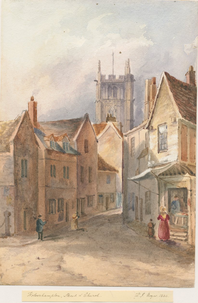 Wolverhampton - Igreja de São Pedro: pintura a cores de água, 1844 de Henry James Noyes