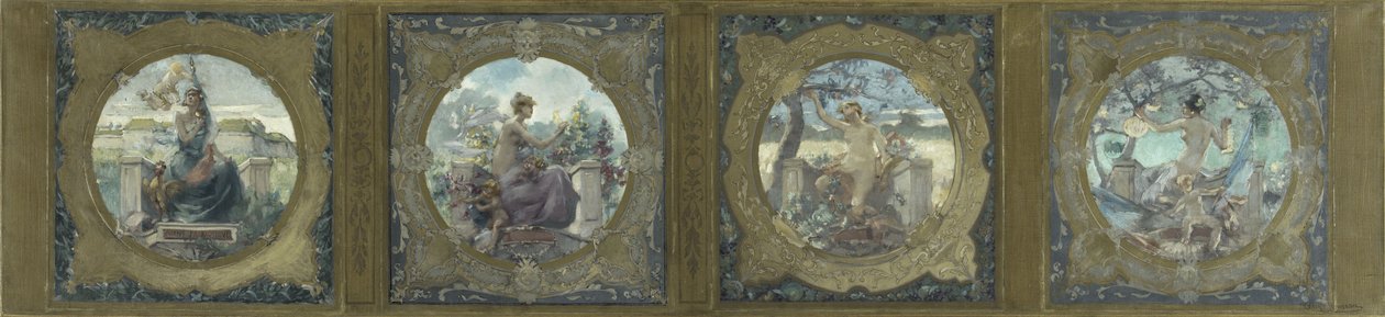 Esboço para a Galerie Lobau no Hôtel de Ville em Paris: Les chants : Chants patriotiques, em 1890 (óleo sobre tela) de Henry Jean Louis Boureau