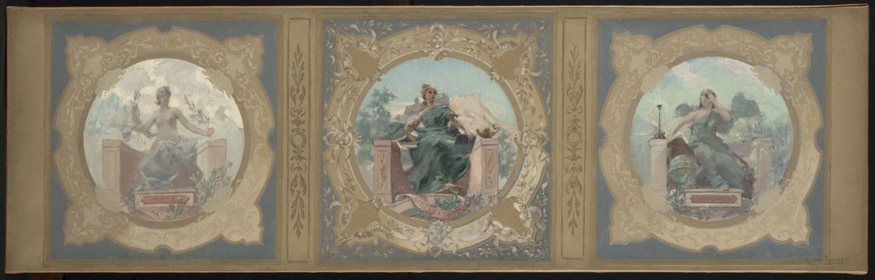 Esboço para a Galeria Lobau da Câmara Municipal de Paris: Paz. Literatura. Ciência, em 1890 (óleo sobre tela) de Henry Jean Louis Boureau