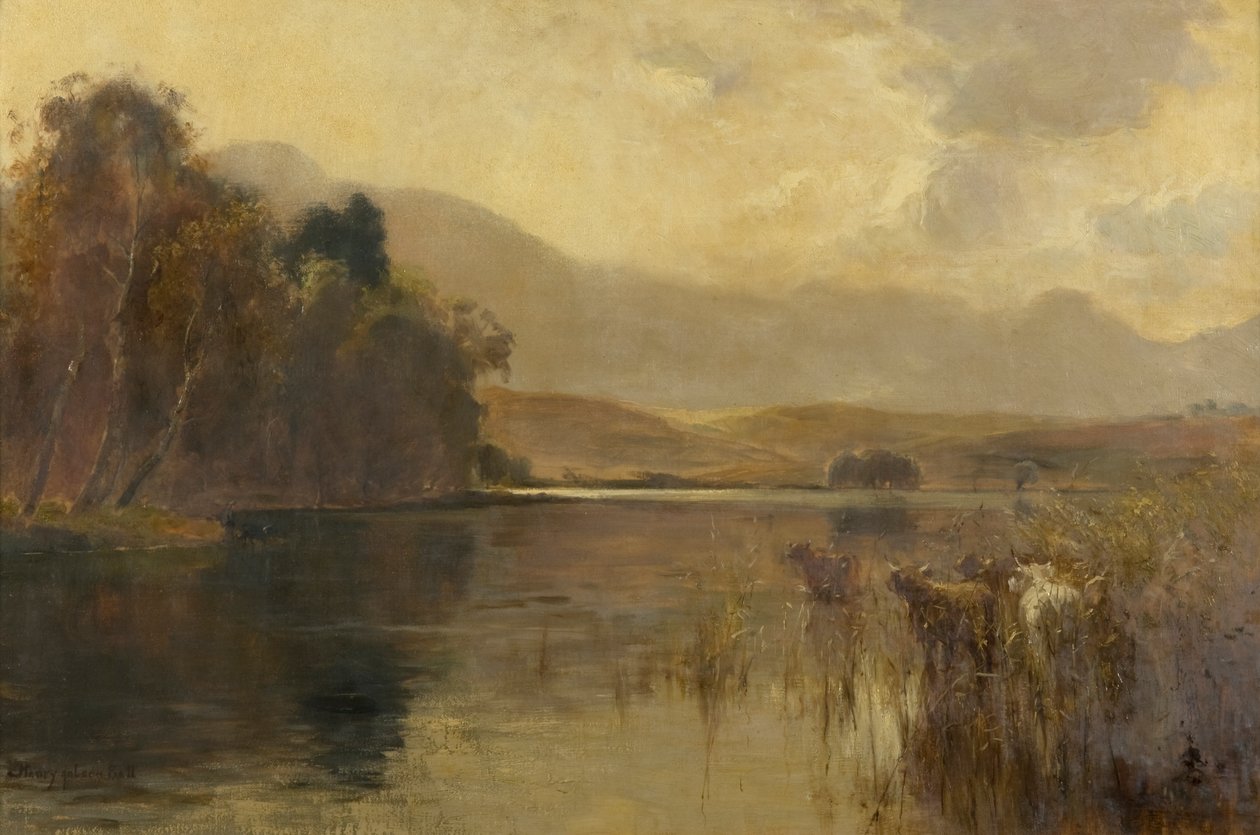 Outono, Loch Meikle, Inverness-shire (óleo sobre tela) de Henry Jobson Bell