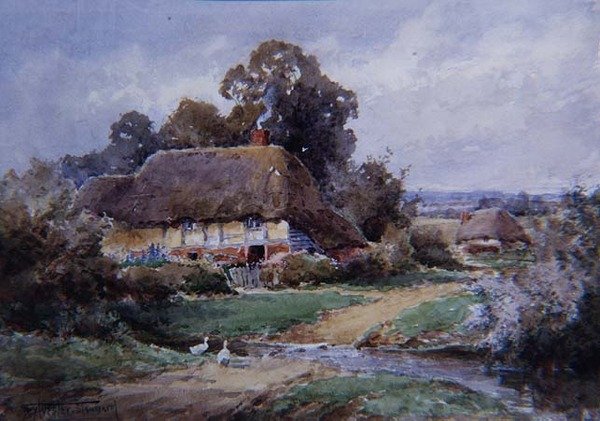 A Hampshire Watersplash (aquarela) de Henry John Sylvester Stannard
