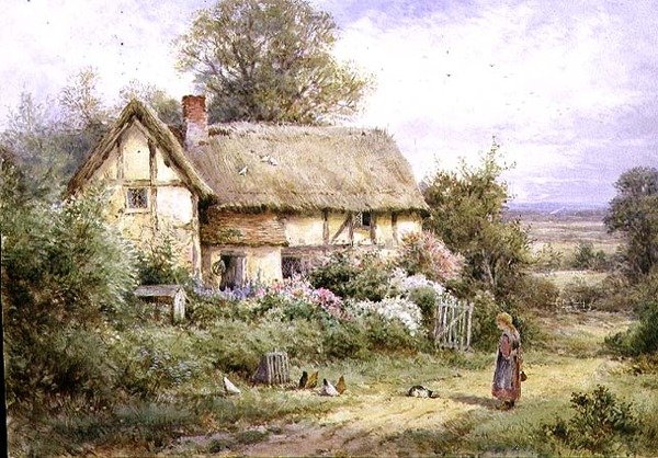 Alimentando os bichinhos da vovó (aquarela e guache sobre papel) de Henry John Sylvester Stannard