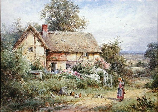 Alimentar os animais de estimação da Avózinha (aguarela sobre papel) de Henry John Sylvester Stannard