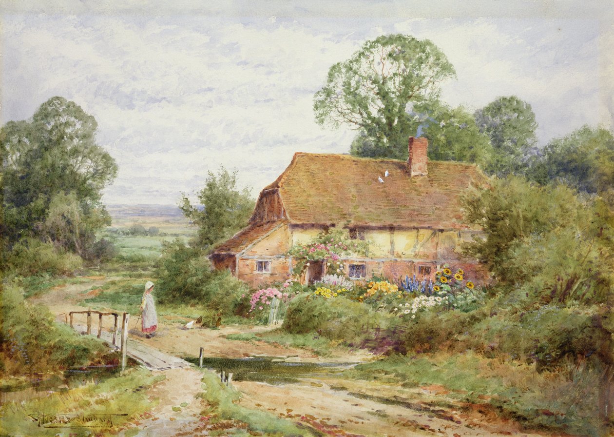 Alimentando as Galinhas (aquarela) de Henry John Sylvester Stannard