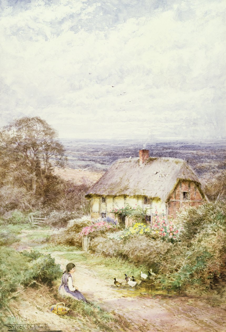 The Thatched Cottage (aguarela) de Henry John Sylvester Stannard