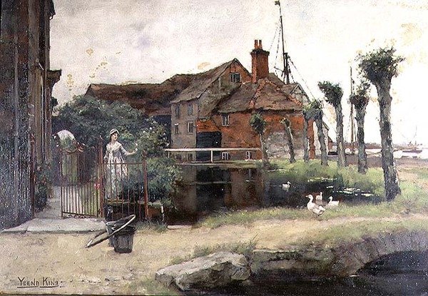 Uma criada junto a um lago de aldeia de Henry John Yeend King