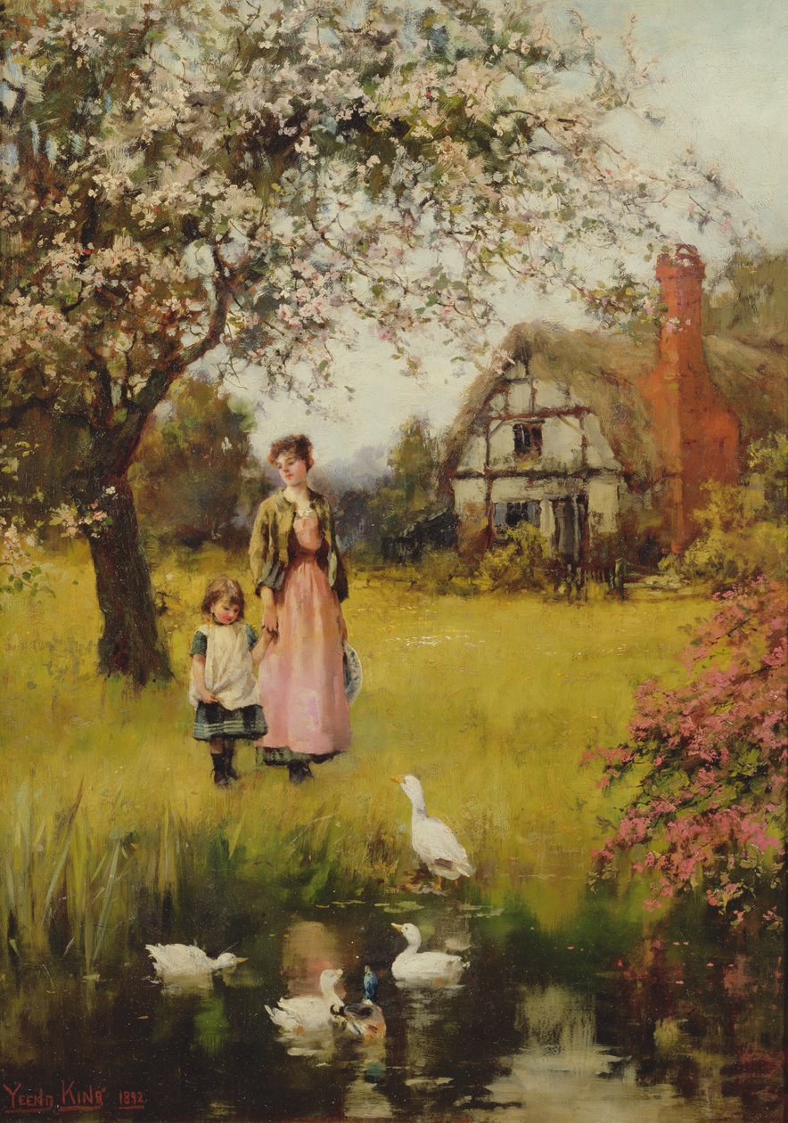 Mãe e filho assistindo os patos de Henry John Yeend King